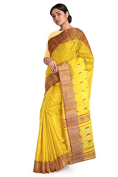Pradip Fabrics Woven Tant Cotton Yellow Saree