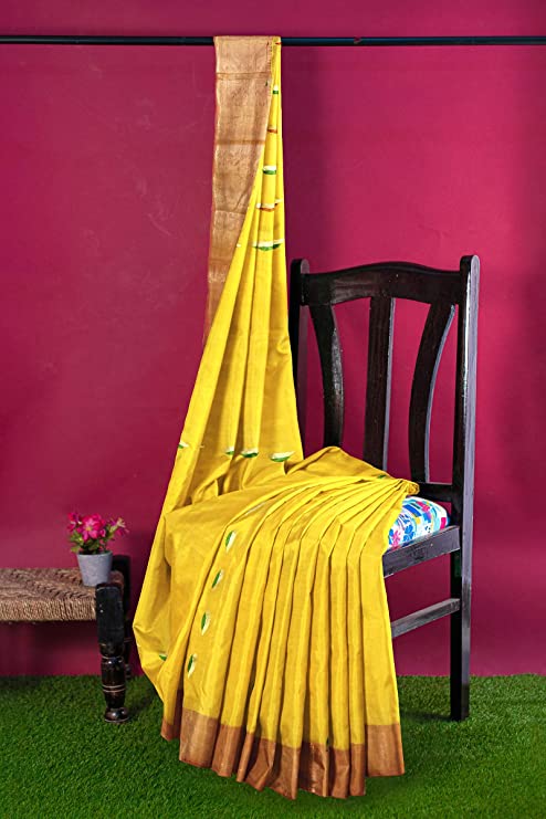 Pradip Fabrics Woven Tant Cotton Yellow Saree