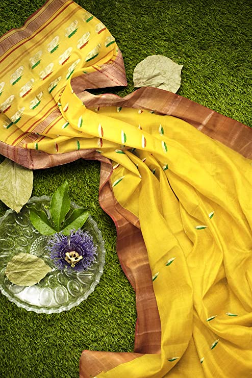 Pradip Fabrics Woven Tant Cotton Yellow Saree