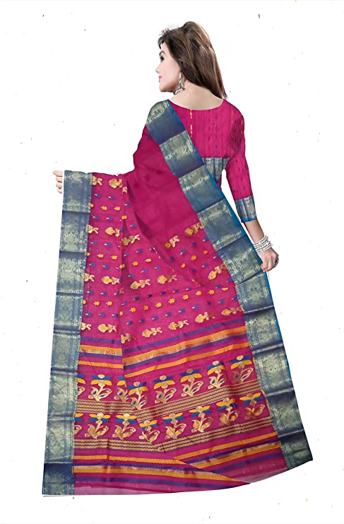 Pradip Fabrics Pure Tant Cotton Deep Pink Color Saree
