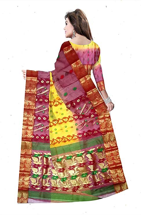 Pradip Fabrics Woven Tant Silk Yellow & Red Color Saree