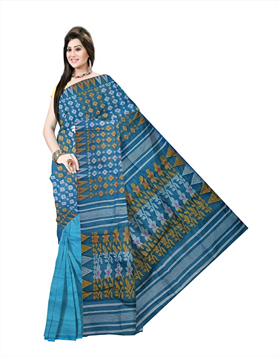 Pradip Fabrics Ethnic Women's Cotton Tant jamdani Aqua Color Saree