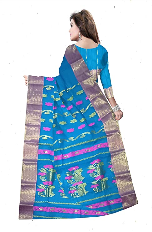 Pradip Fabrics Pure Tant Cotton Sky Blue Color Saree