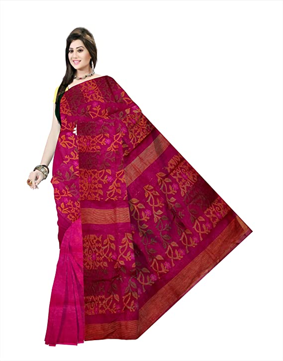 Pradip Fabrics Ethnic Women's Tant jamdani Pink Color Saree