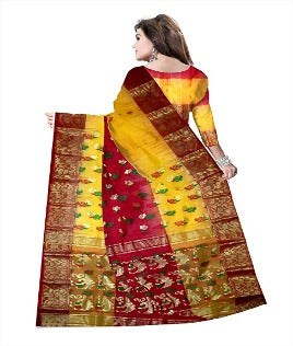 Pradip Fabrics Woven Tant Silk Yellow & Red Color Saree