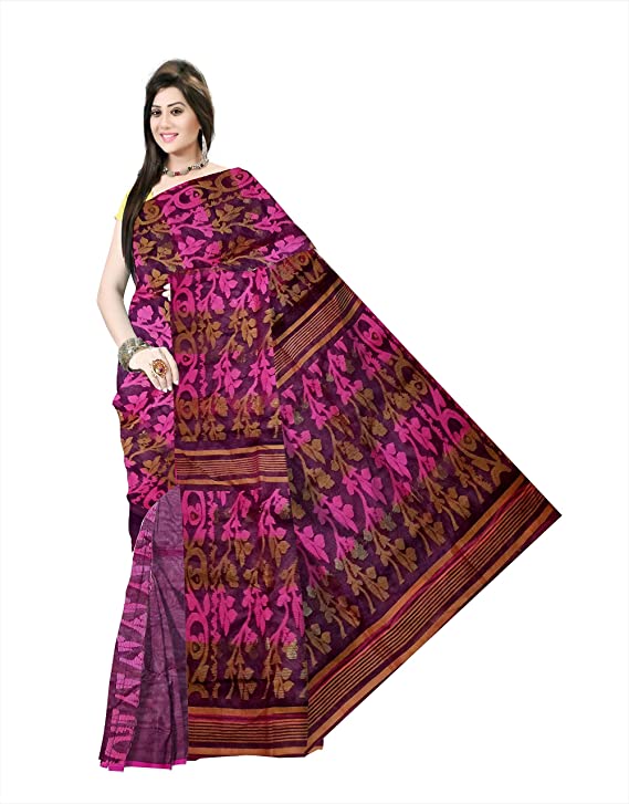 Pradip Fabrics Ethnic Women's Tant jamdani Pink ( Magenta) Color Saree
