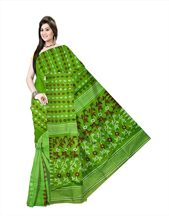 Pradip Fabrics Ethnic Women's Tant jamdani Cotton Light Green Color Jamdani Saree