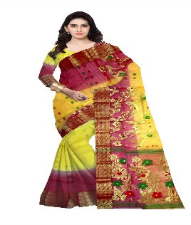 Pradip Fabrics Woven Tant Silk cream & maroon Color Saree