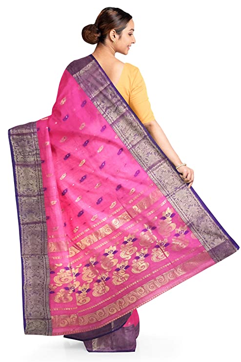 Pradip Fabrics Woven Tant Cotton Pink Saree