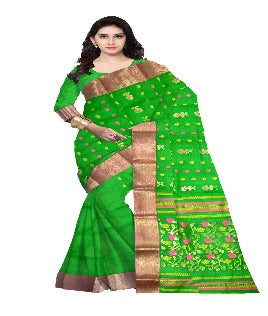 Pradip Fabrics Pure Tant Cotton Sea Green Color Saree