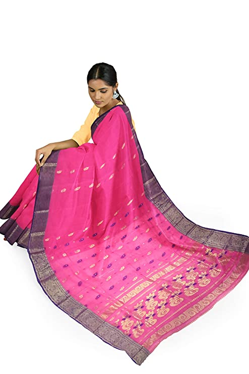 Pradip Fabrics Woven Tant Cotton Pink Saree