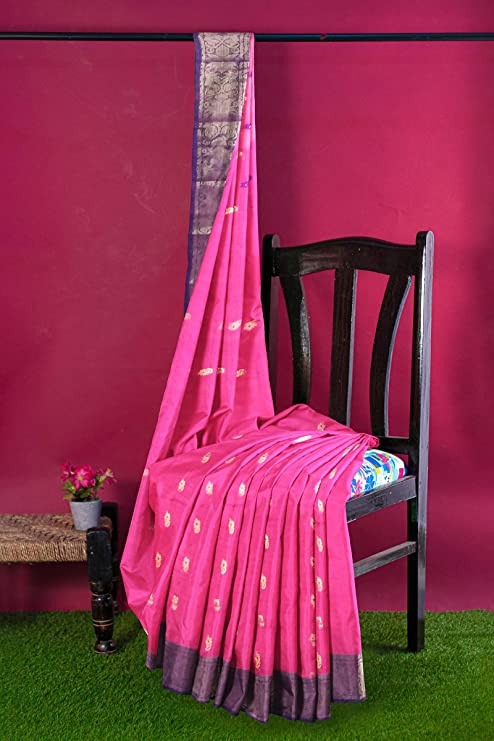 Pradip Fabrics Woven Tant Cotton Pink Saree