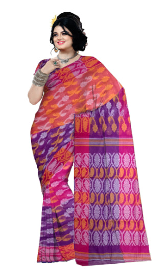 Pradip Fabrics Woven Tant Cotton All Over Dhakai Jamdani Pink Blue , Yellow Tri Color Saree