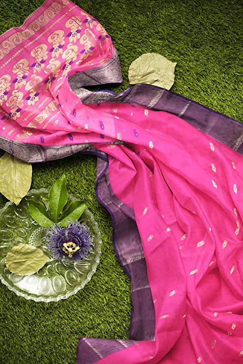 Pradip Fabrics Woven Tant Cotton Pink Saree