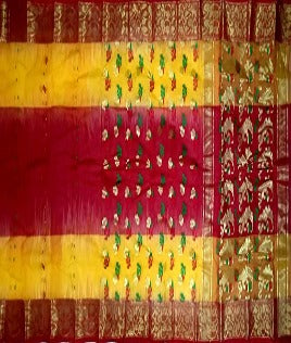 Pradip Fabrics Woven Tant Silk Yellow & Red Color Saree