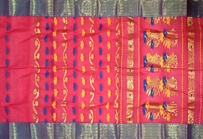 Pradip Fabrics Pure Tant Cotton Dark Pink Color Saree