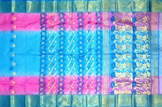 Pradip Fabrics Woven Tant Silk Sky Blue & Pink Color Saree