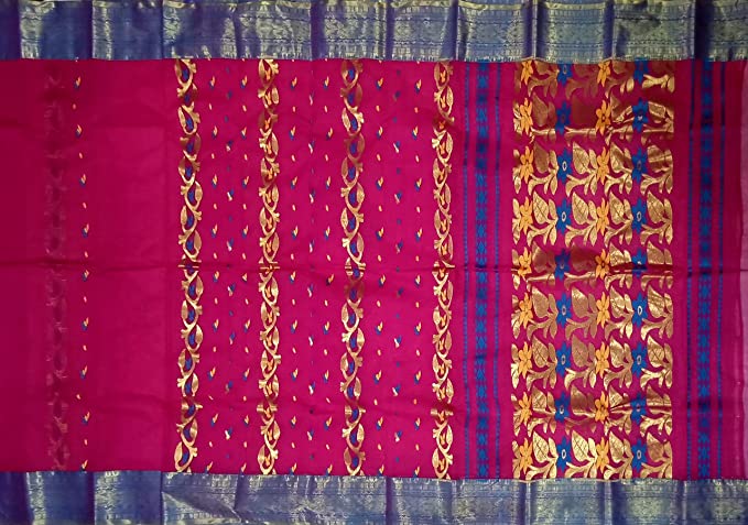 Pradip Fabrics Pure Tant Cotton Dark Pink Color Saree