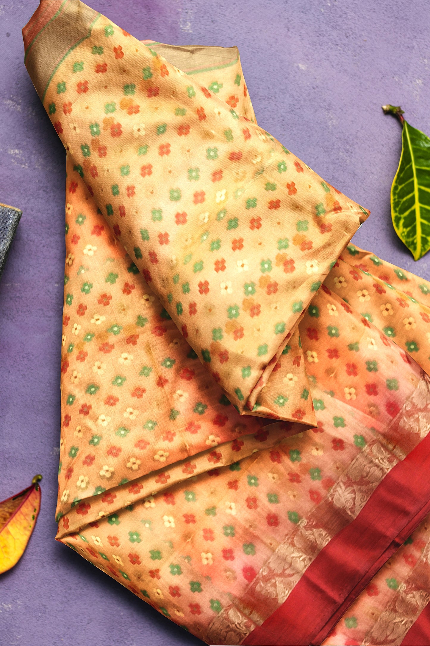 Pradip Fabrics Woven Tant All Over Dhakai Jamdani Yellow and Red Color Saree