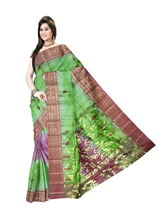 Pradip Fabrics Ethnic Women's Tant Silk Red and White Color Saree