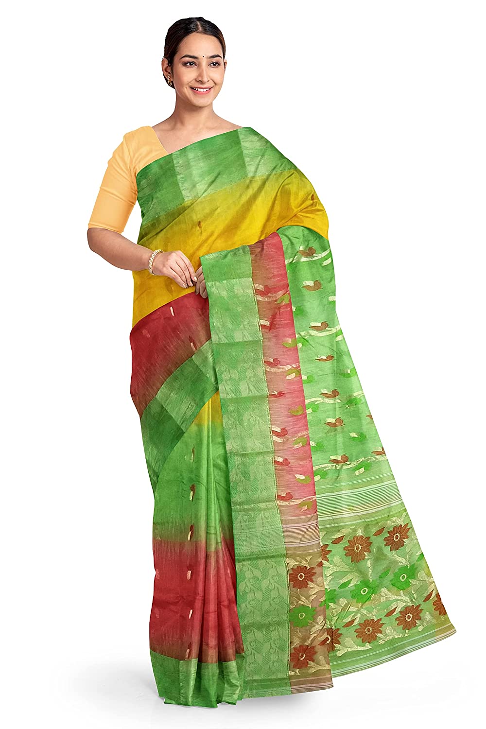 Pradip Fabrics Woven Tant Silk Blend Saree