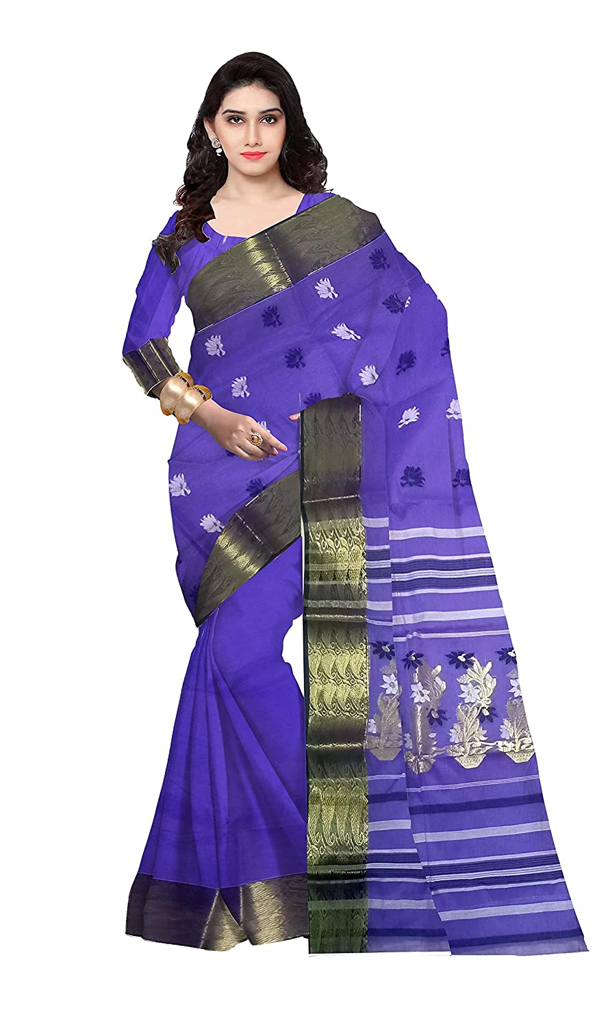 Pradip Fabrics Ethnic Women's Tant Cotton Blue Color Saree