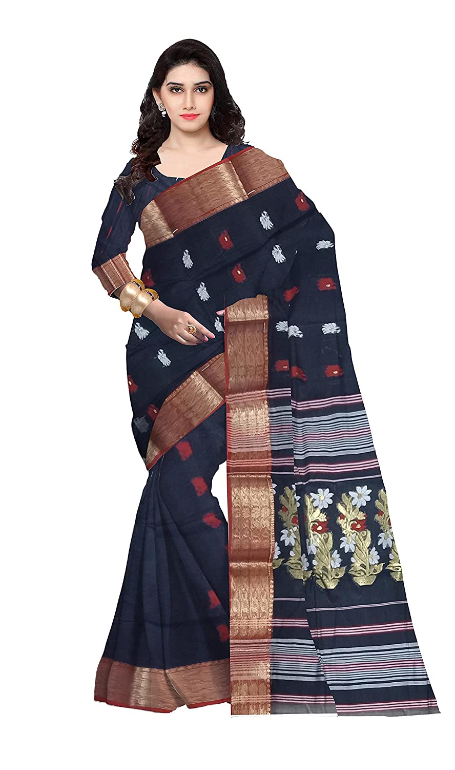 Pradip Fabrics Ethnic Women's Tant Cotton Black color Saree
