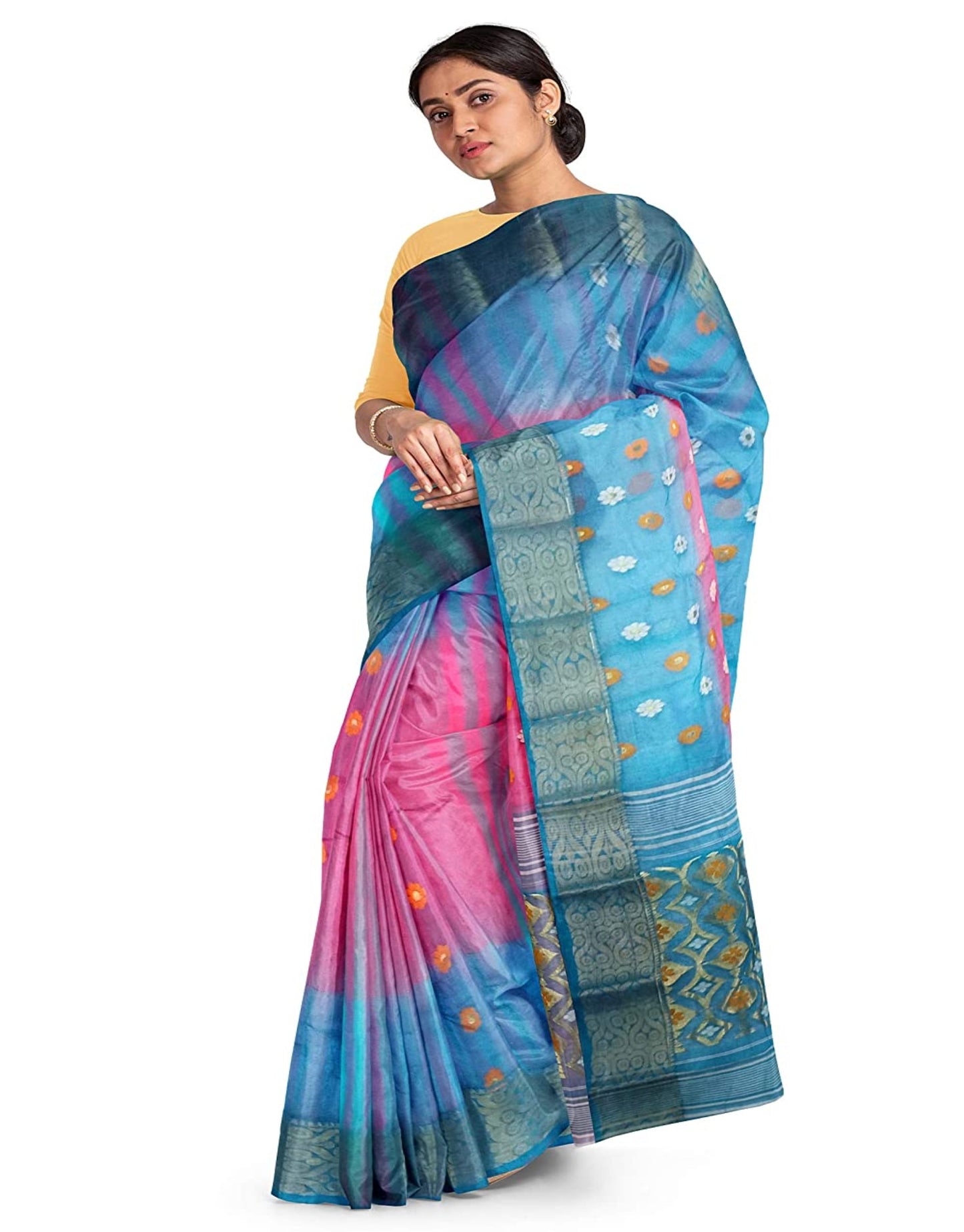 Pradip Fabrics Woven Tant Silk Blend Saree
