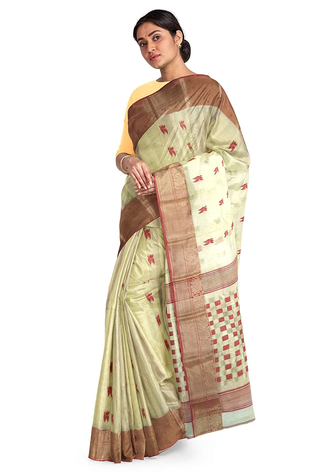 Pradip Fabrics Ethnic Women's Tant Silk White Color Saree