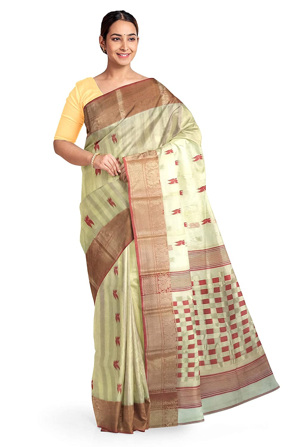 Pradip Fabrics Ethnic Women's Tant Silk White Color Saree