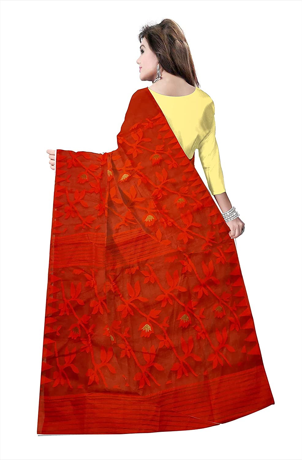 Pradip Fabrics Ethnic Women's Tant jamdani Red Color Saree