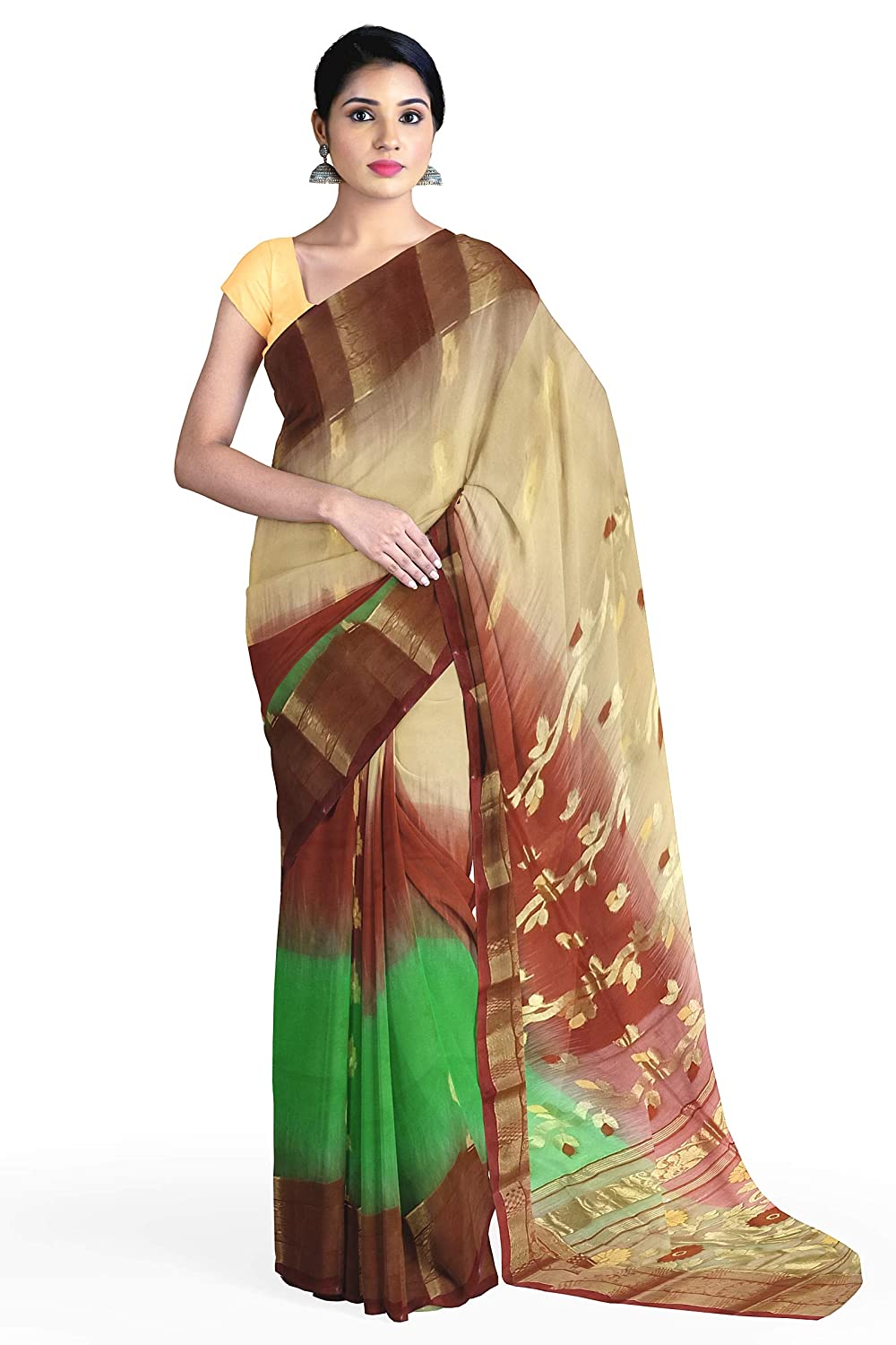Pradip Fabrics Woven Tant Silk Blend Saree