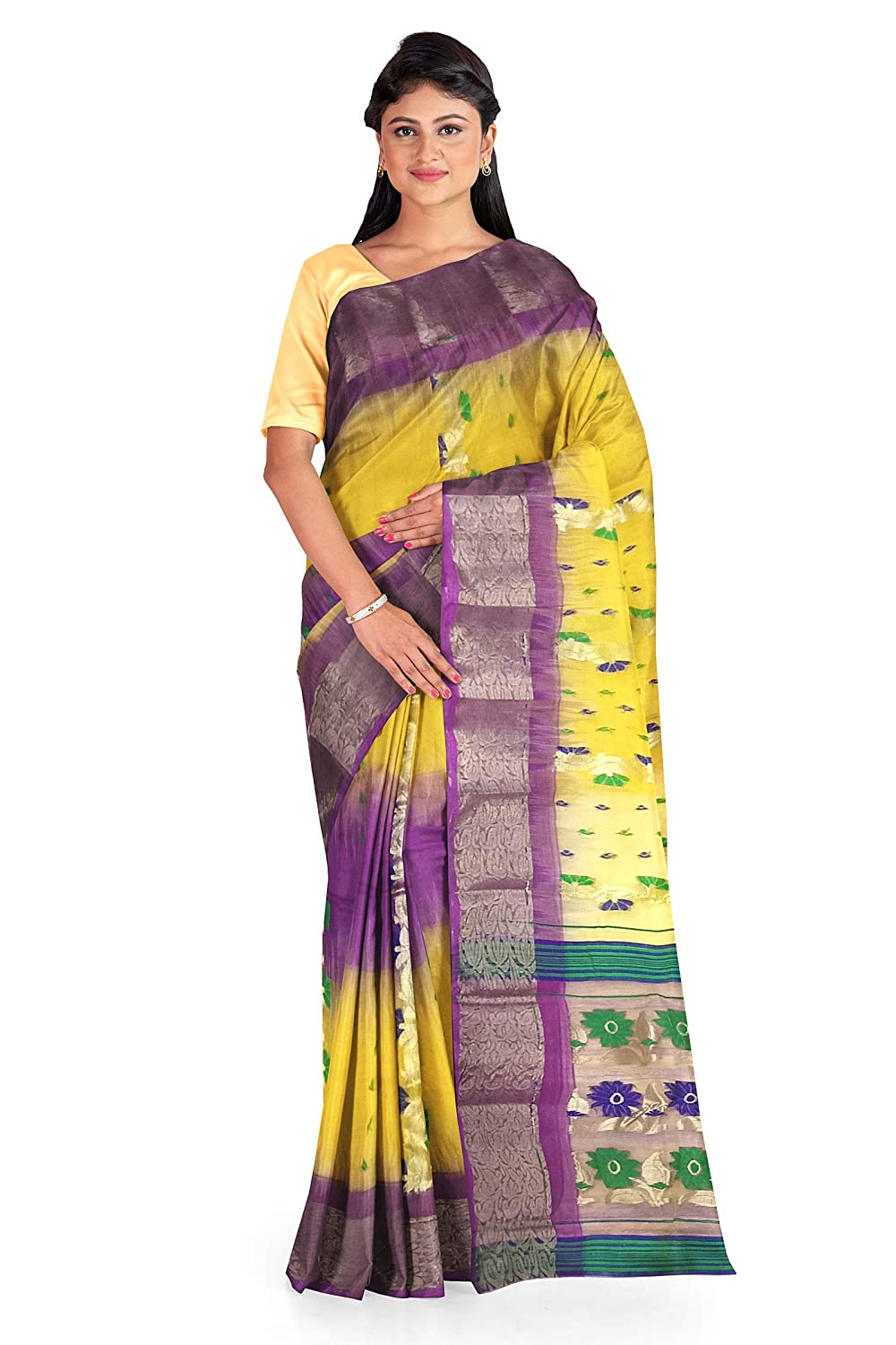 Pradip Fabrics Woven Blue Pink Tant Silk Blend Saree