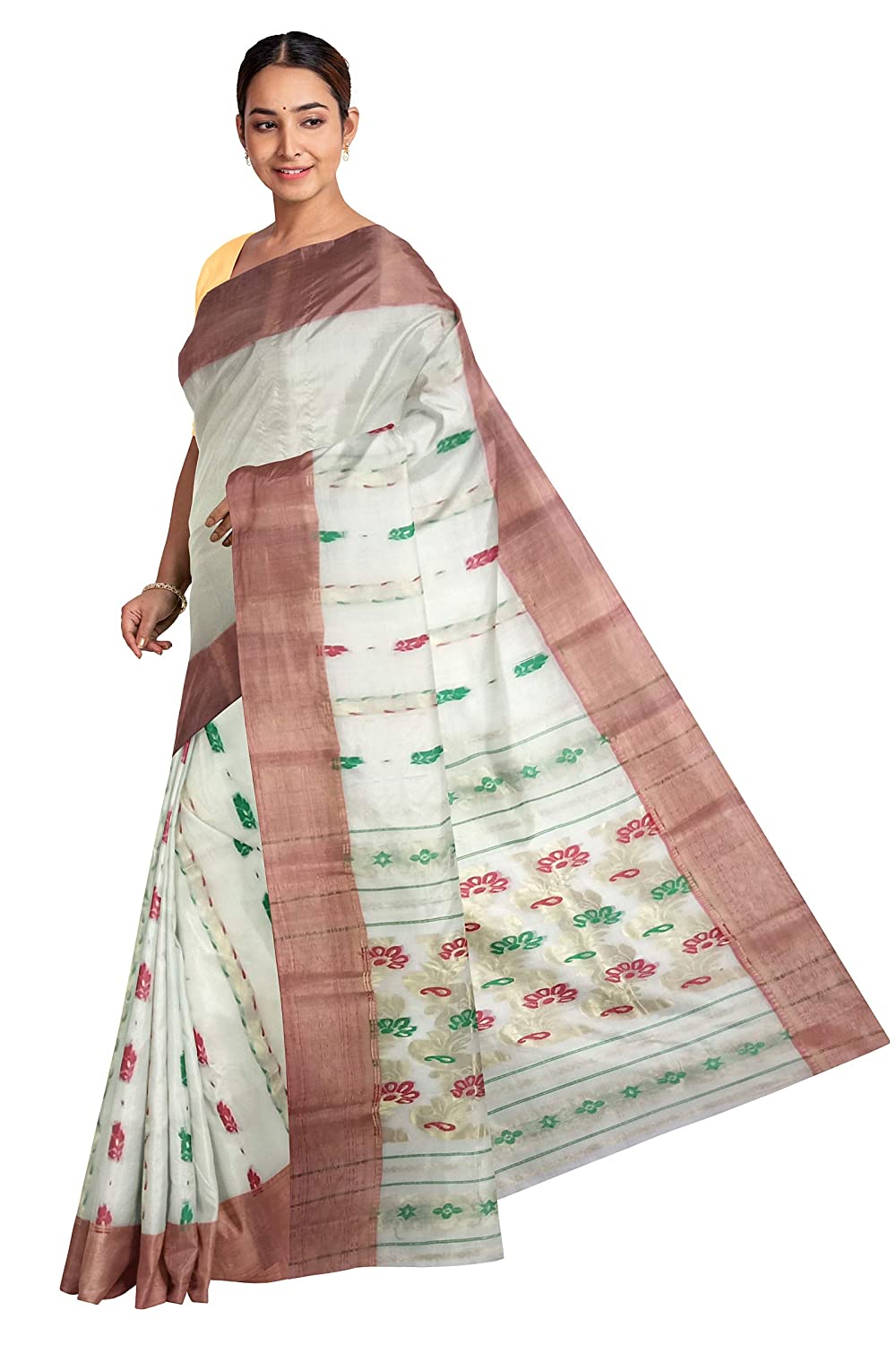 Pradip Fabrics White color Tant cotton Saree
