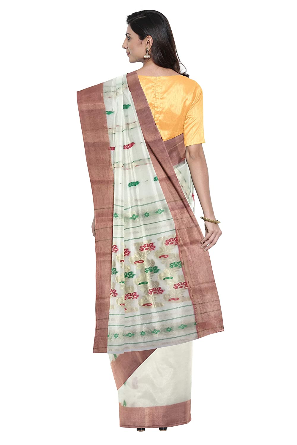 Pradip Fabrics White color Tant cotton Saree