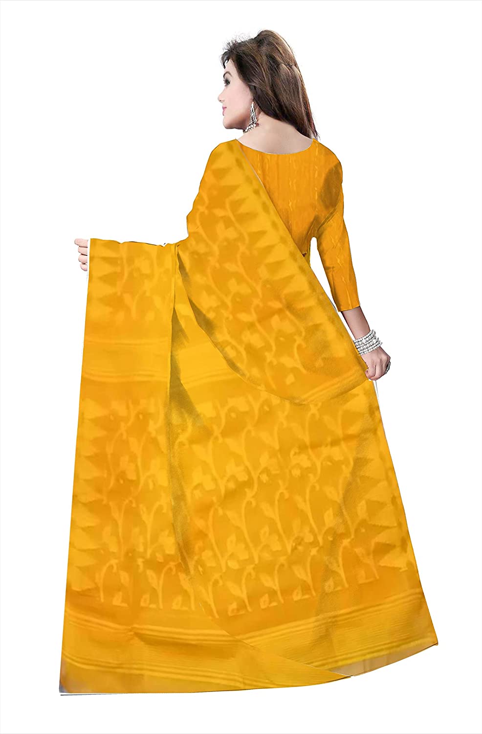 Pradip Fabrics Ethnic Women's Cotton Tant Gap Jamdani Yellow Color Saree