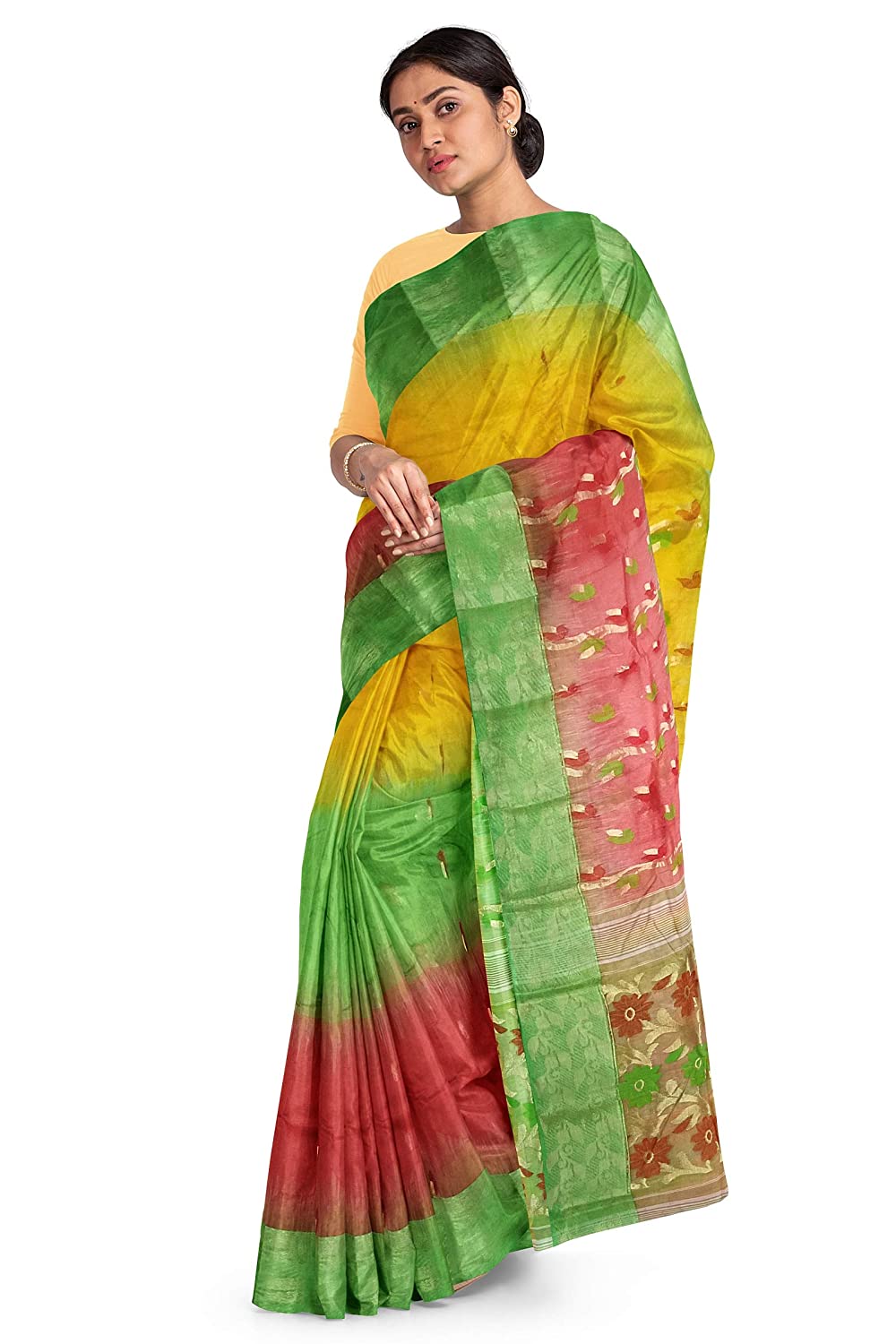 Pradip Fabrics Woven Tant Silk Blend Saree