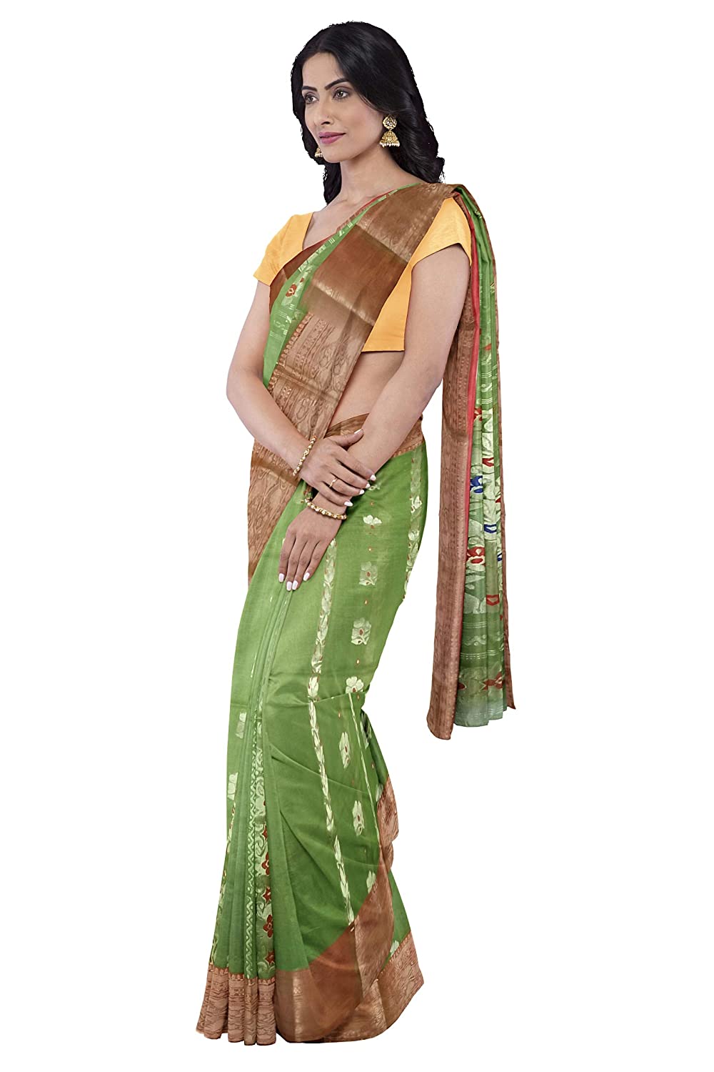 Pradip Fabrics Green color Tant cotton Silk Blend Saree