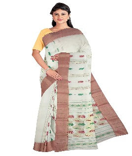 Pradip Fabrics White color Tant cotton Saree