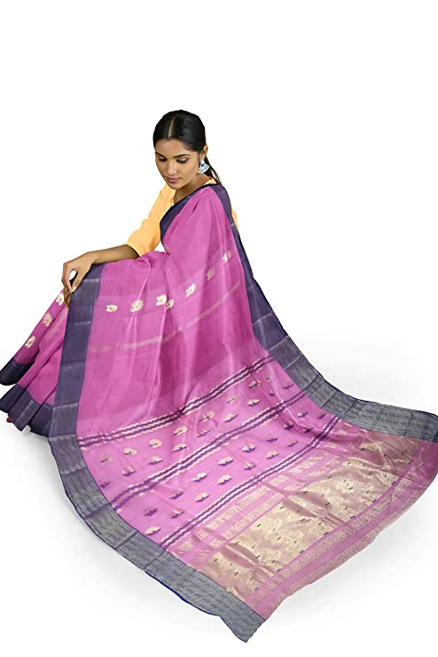 Pradip Fabrics Woven Tant Cotton Pink Saree