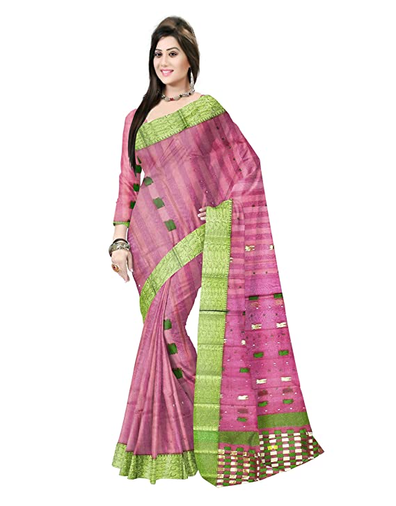 Pradip Fabrics Ethnic Women's Tant Silk Dark Violet Color Saree