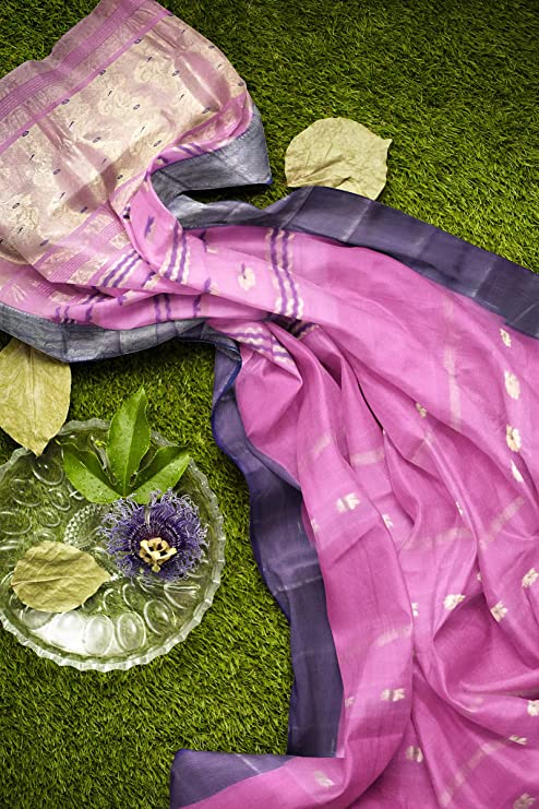 Pradip Fabrics Woven Tant Cotton Pink Saree