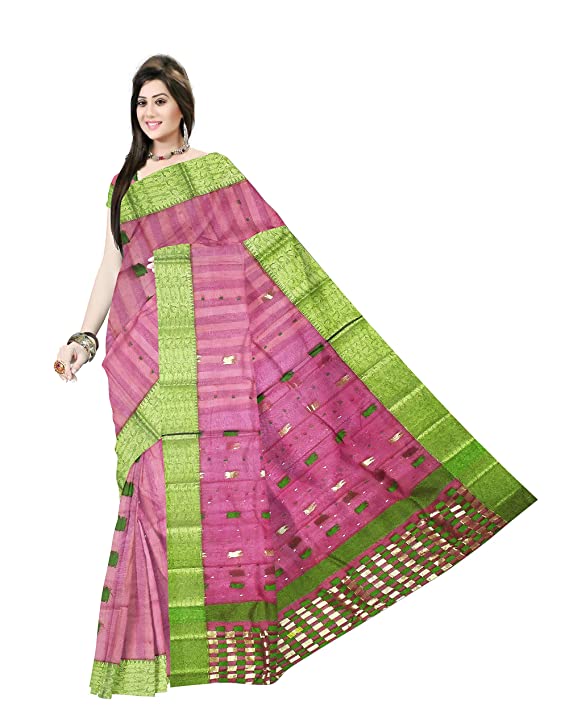 Pradip Fabrics Ethnic Women's Tant Silk Dark Violet Color Saree