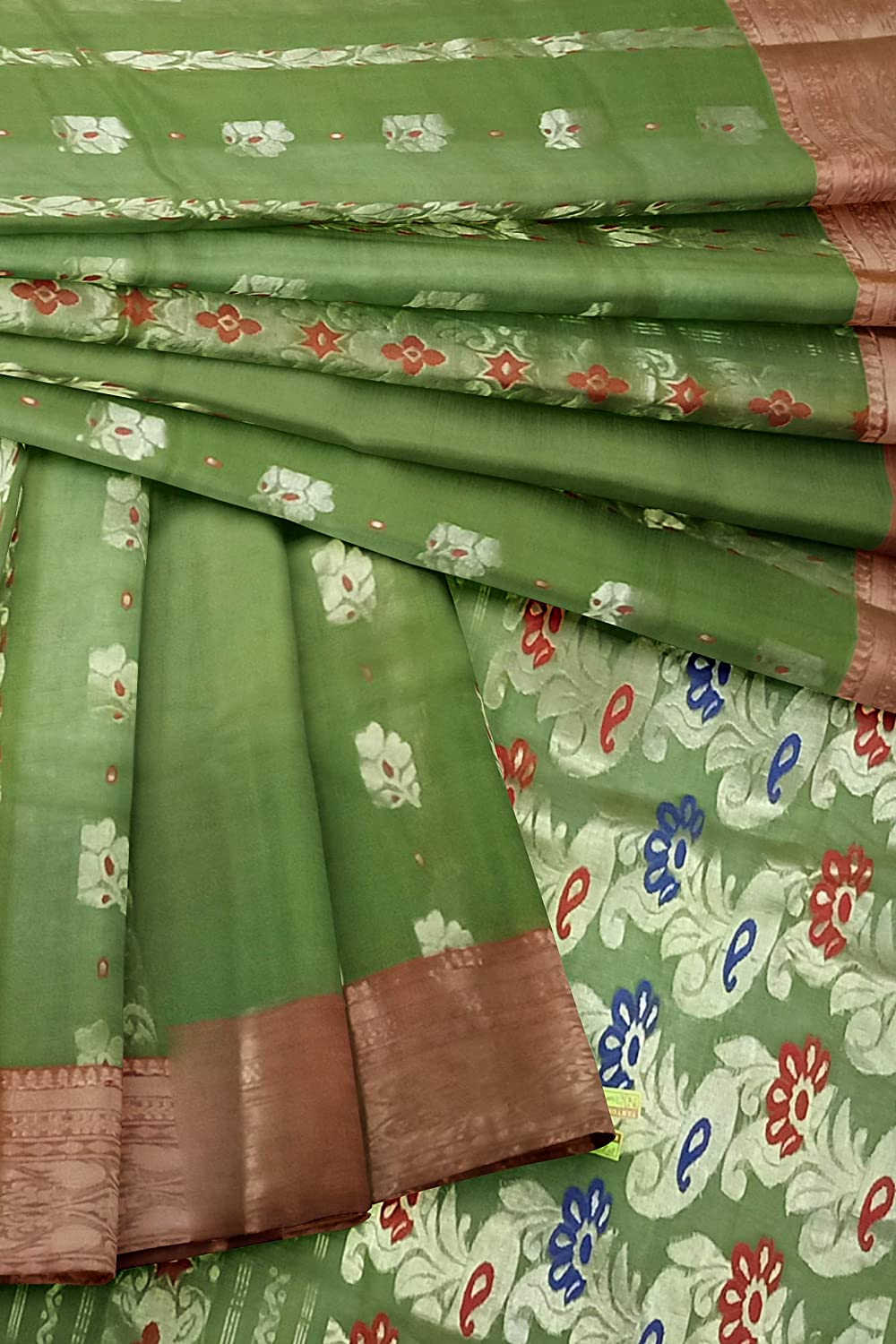 Pradip Fabrics Green color Tant cotton Silk Blend Saree