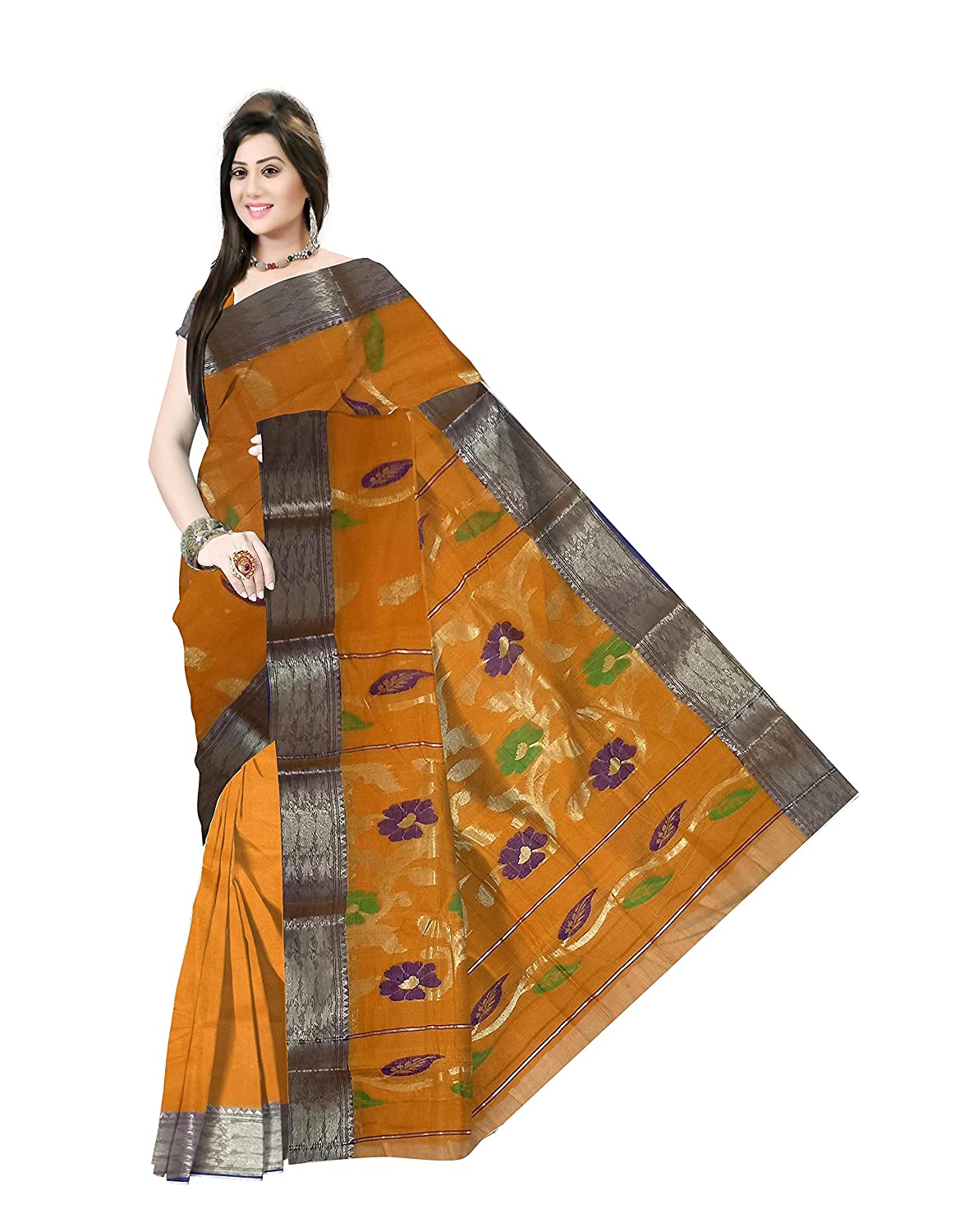 Pradip Fabrics Ethnic Women's Tant Cotton Yellow color Saree
