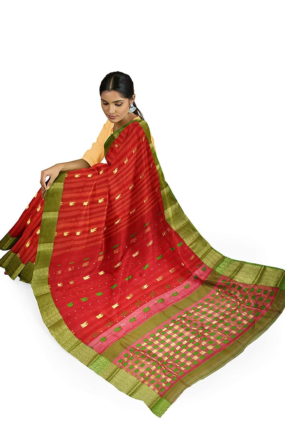 Pradip Fabrics Ethnic Women's Tant Silk Red Color Saree