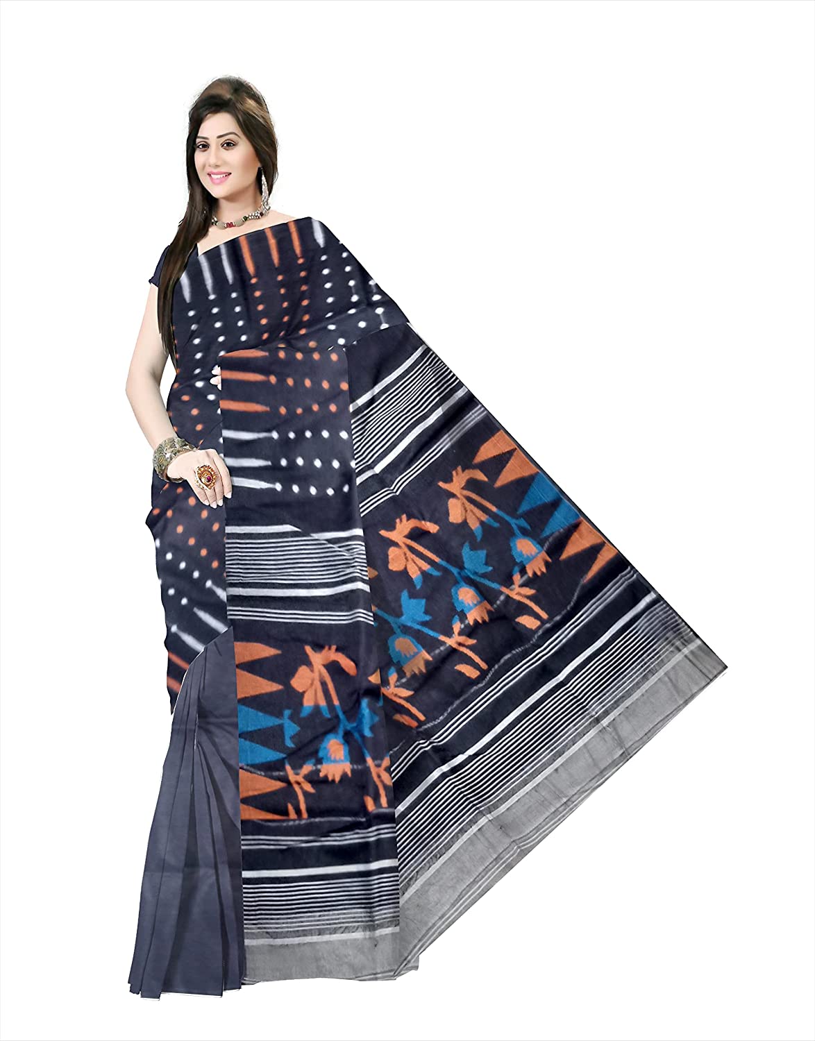 Pradip Fabrics Ethnic Women's Tant jamdani Black Color Saree