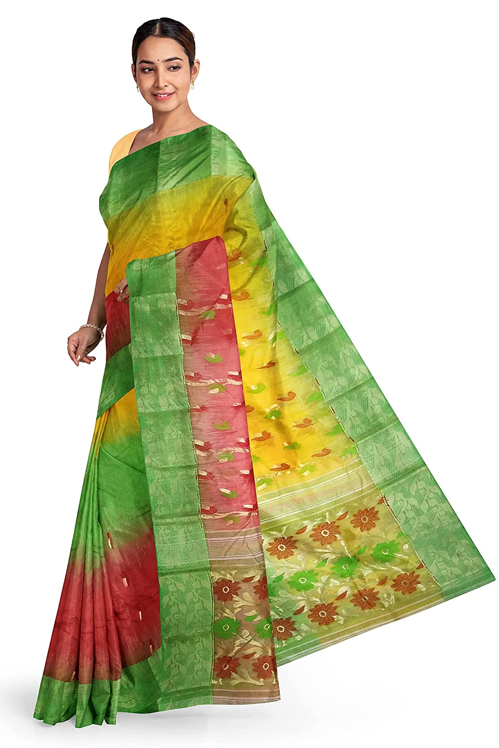 Pradip Fabrics Woven Tant Silk Blend Saree