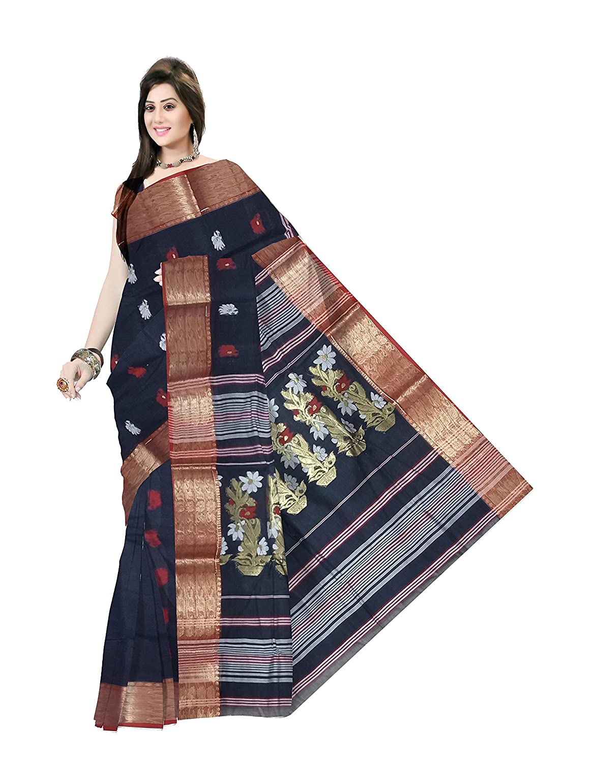 Pradip Fabrics Ethnic Women's Tant Cotton Black color Saree