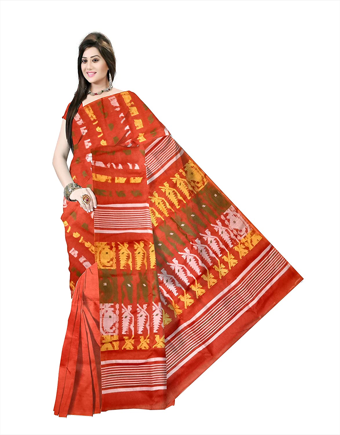 Pradip Fabrics Ethnic Women's Light Orange Color Jamdani Saree